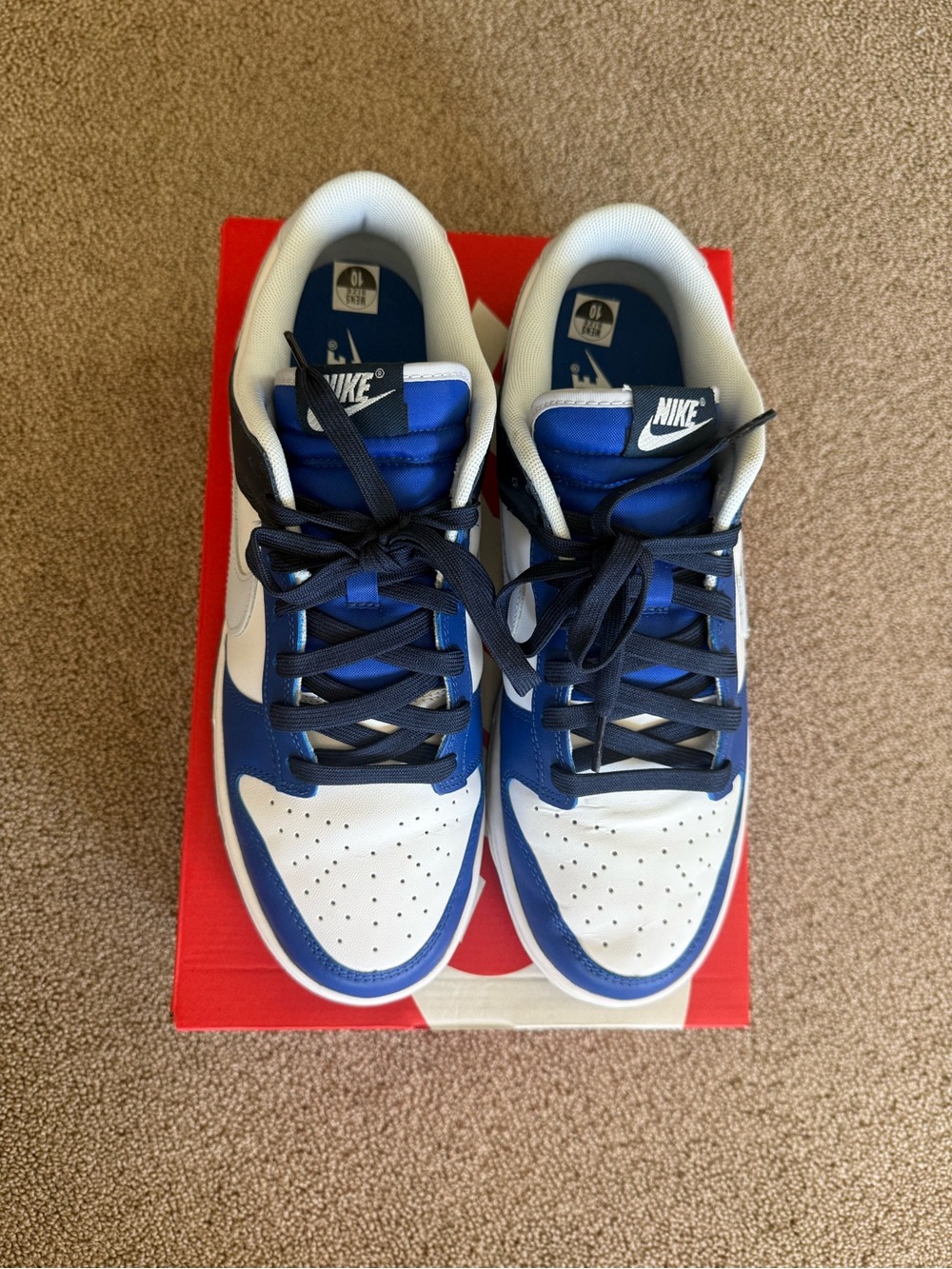 Nike Dunk Low-Top Sneakers in White, Blue, and Black